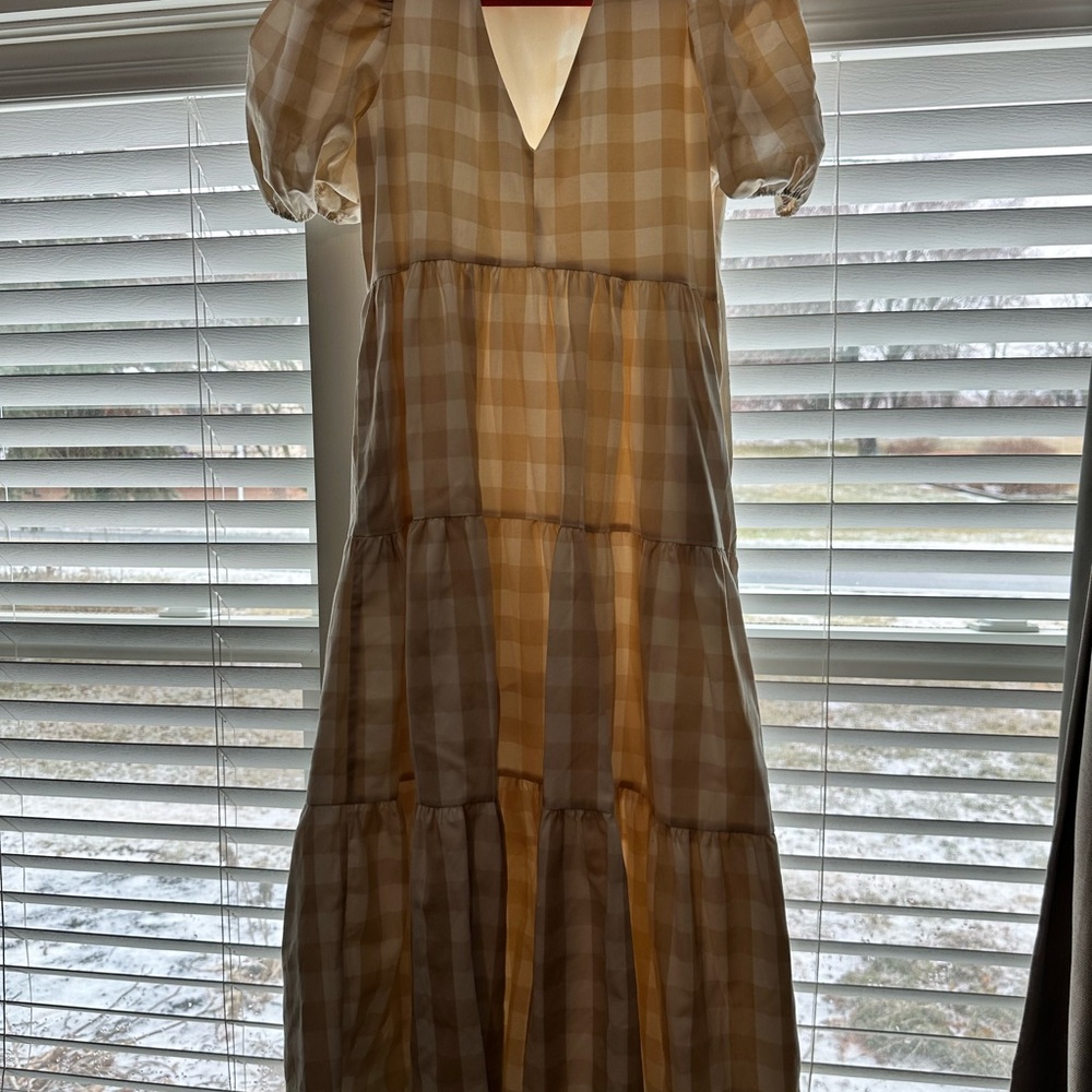English Factory Gingham Plaid Puff Sleeve Dress